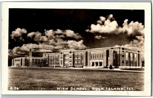 RPPC View of High School, Rock Island IL Vintage Postcard C45