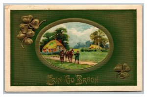 Vintage 1912 Winsch Back St Patrick's Day Postcard Embossed 4 Leaf Clover Horses