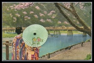 Japan Arasiyama in Kyoto Cherry Blossom Postcard mailed in 1940 to San Francisco