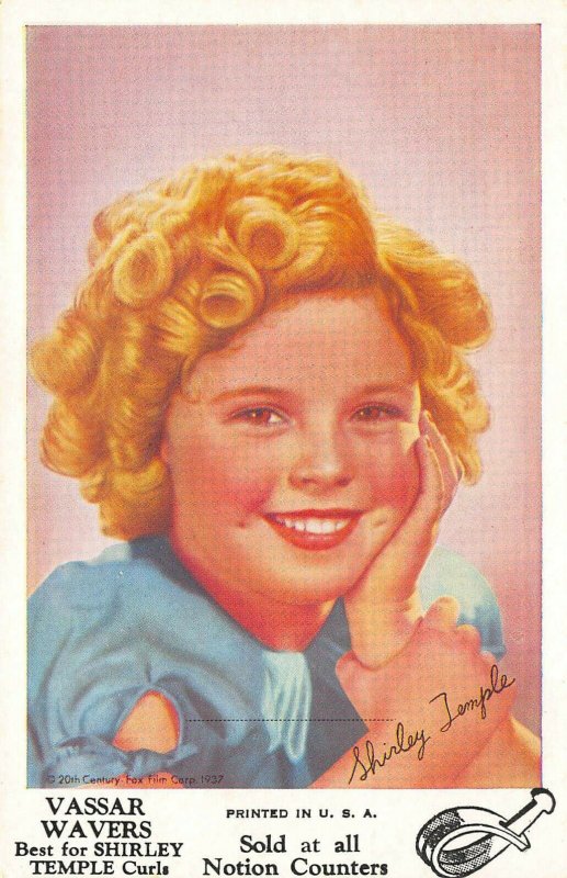 Shirley Temple Curls Blue Vassar Wavers Advertising Postcard