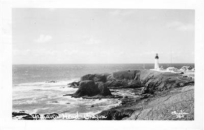 RPPC YAQUINA HEAD Oregon Lighthouse 1954 Vintage Christian Photo Postcard