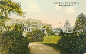 Providence Rhode Island State Normal School & Capitol Bldg Litho Postcard Unused