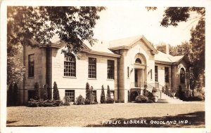 J49/ Goodland Indiana RPPC Postcard c1930s Public Library Building  285