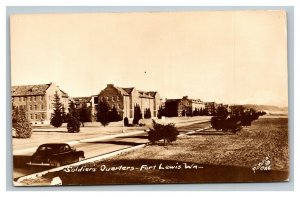 Vintage 1949 RPPC Postcard US Army Barracks Fort Lewis Washington - Old Autos