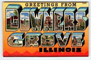 Greetings From Downers Grove Illinois Large Letter Linen Postcard Curt Teich