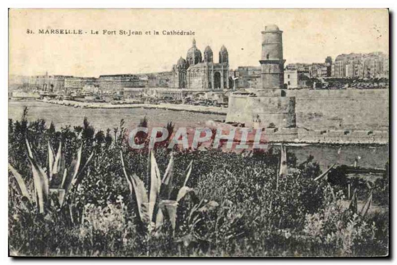 Postcard Old Marseille Fort St John and the Cathedral