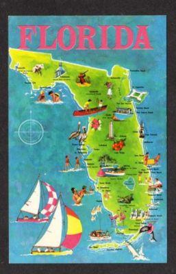 FL FLORIDA State Map Orlando Tampa Lakeland Postcard PC