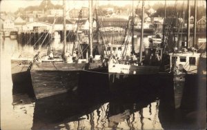 Boothbay Harbor Maine ME Fishing Boats Ships Vintage Real Photo Postcard