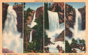 Vintage Postcard 1940's Yosemite National Park Nevada Falls Vernal & Bridal Veil