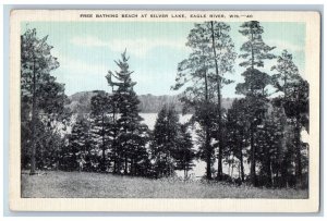 c1940's Free Bathing Beach at Silver Lake Eagle River Wisconsin WI Postcard