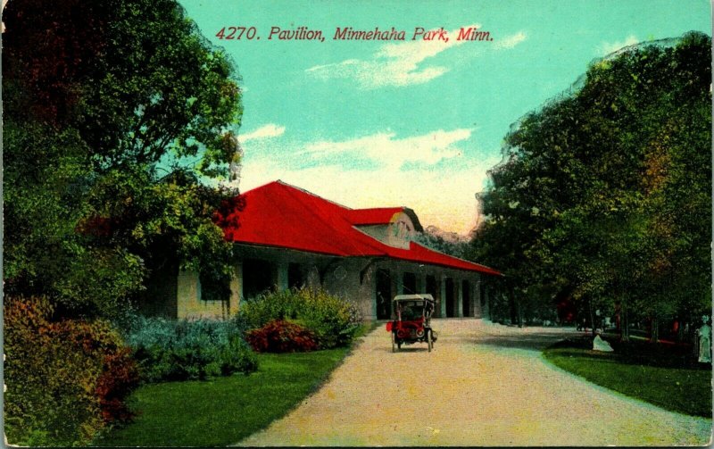 Antique Automobile at Minnehaha Park Pavilion MN 1910s Vtg Postcard UNP 