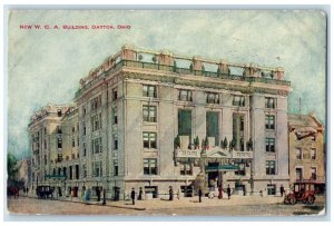 1909 Exterior View New W C A Building Classic Cars Dayton Ohio Vintage Postcard
