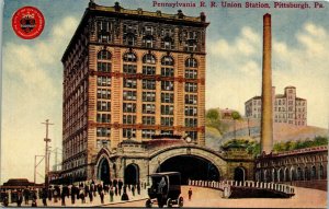 Postcard PA Pittsburgh Pennsylvania Railroad Train Union Station C.1910 F1