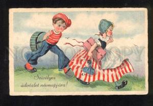 049667 ART DECO Kids w/ DOLL vintage Colorful PC