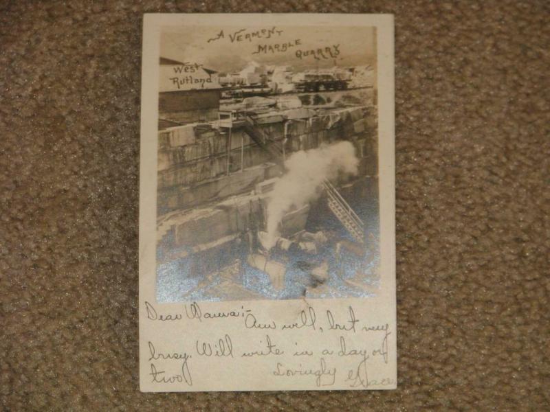 A Vermont Marble Quarry, West Rutland, Vermont, used vintage card, RPPC,