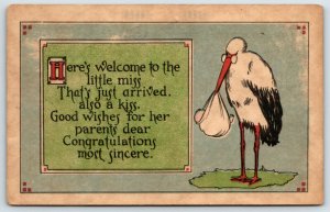 Postcard Birth Announcement  Stork 1913 A10