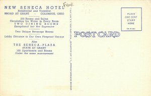 Columbus Ohio 1940-50s Postcard New Seneca Hotel Multiview Lobby Beverage Room