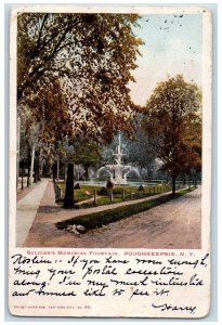 1905 Soldier's Memorial Fountain Scene Poughkeepsie New York NY Posted Postcard