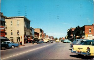 Postcard Street Scene 40s 50s Automobiles Businesses Rochester Indiana