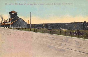 Great Northern Railway Depot Oriental Limited Railroad Train Everett WA postcard