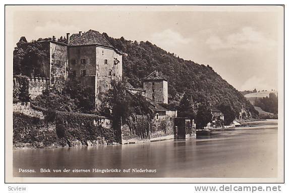 RP, Blick Von Der Eisernen Hangebrucke Auf Niederhaus, Passau (Bavaria), Germ...