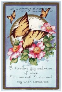 c1910's Easter Butterflies And Flowers Embossed Unposted Antique Postcard