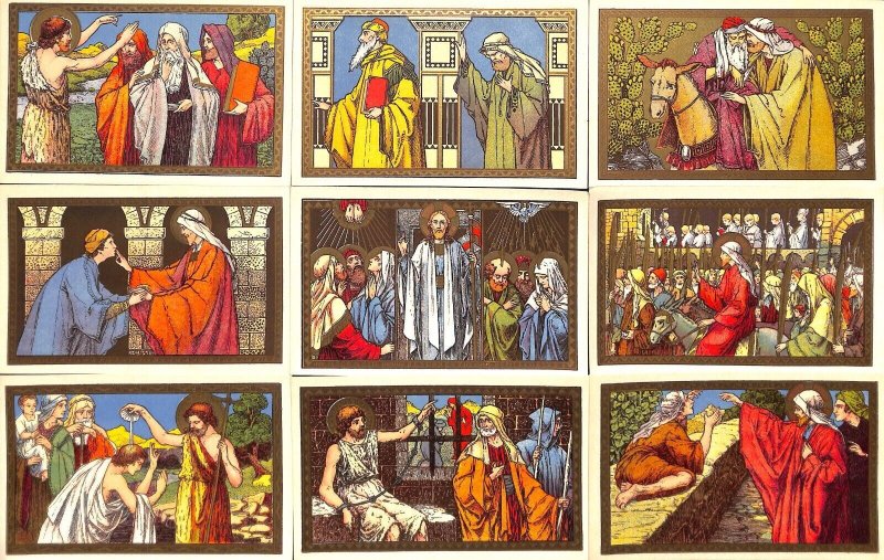 The Sunday Gospels in images 52 artistically colored postcards by René de Cramer 