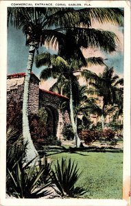 Commercial Entrance Coral Gables Florida FLA FL Miami Cancel c1929 Postcard Vtg 