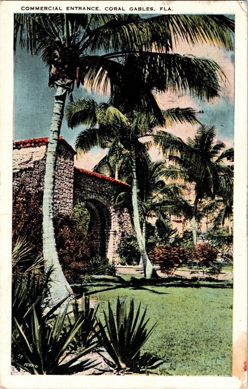 Commercial Entrance Coral Gables Florida FLA FL Miami Cancel c1929 Postcard Vtg 
