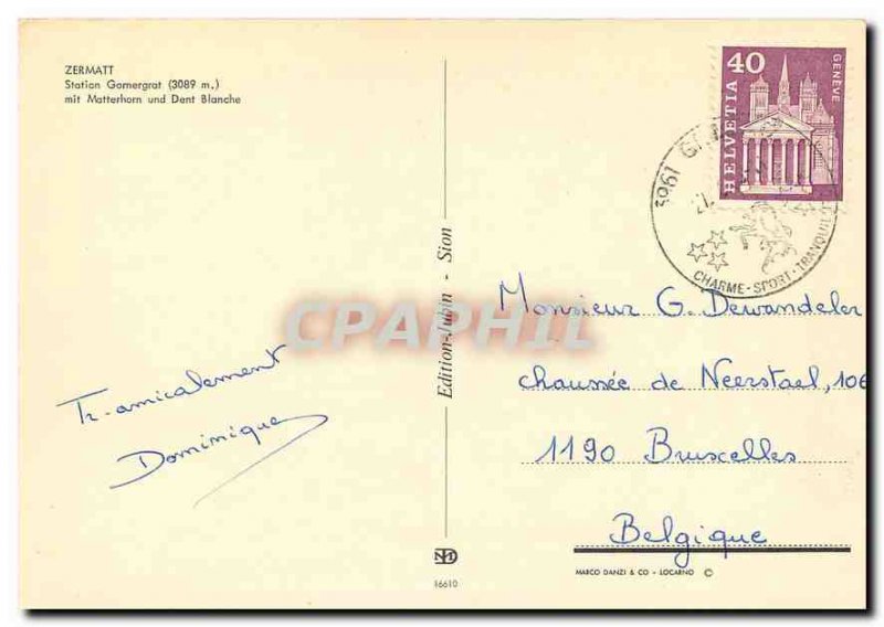 Modern Postcard Zermatt Resort Gomergrat mit Matterhorn und Dent Blanche