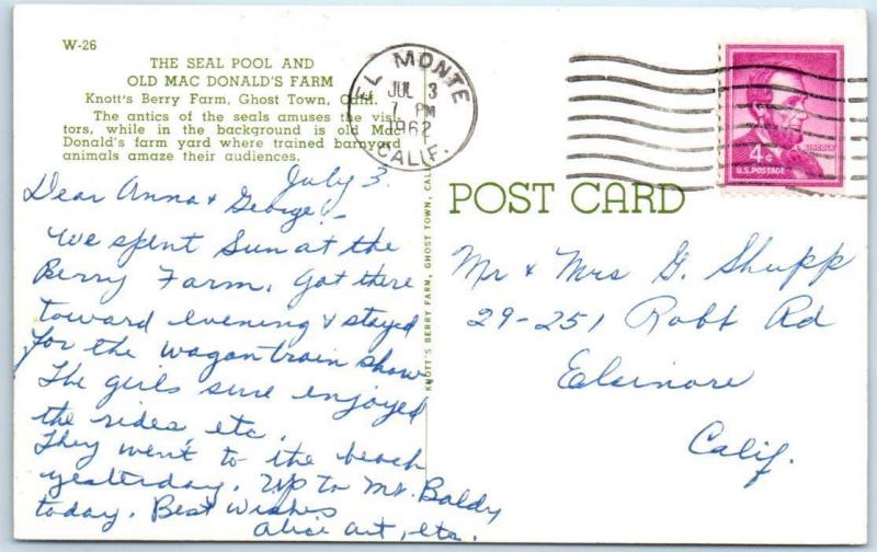 KNOTT'S BERRY FARM, CA Amusement Park SEAL POOL, McDonalds Farm 1962