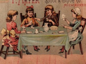 1880s F. Mayer Scarce Shoes Custom Made Girls Having Tea Party #5O
