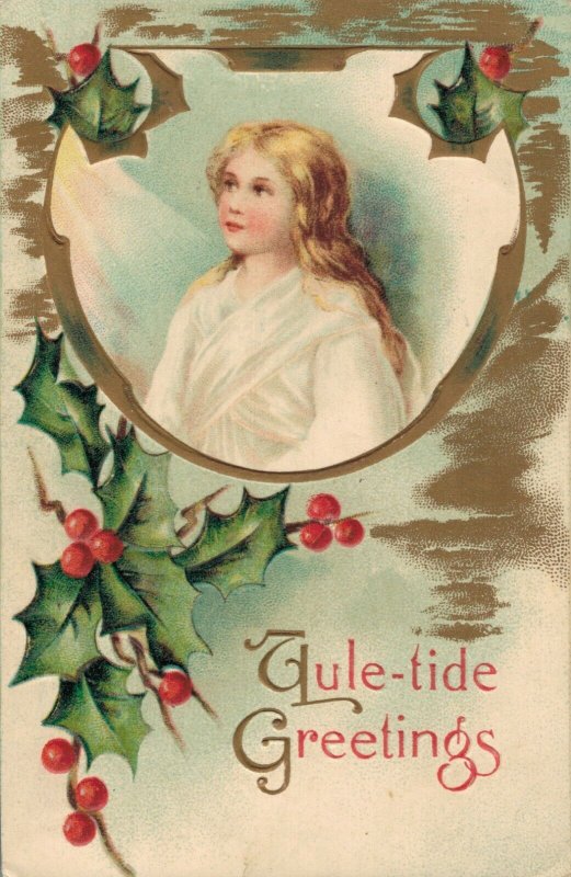 Christmas - Angel Vintage Embossed Postcard With Mistletoe - 03.33