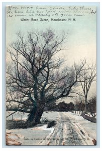 c1905 Winter Road Scene Winter Snow Manchester NH Unposted Antique Postcard 