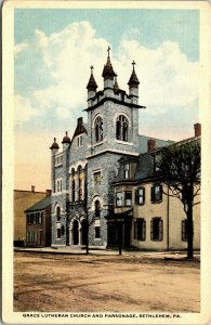 Postcard PA Bethlehem Grace Lutheran Church & Parsonage Dirt Road C.1920 M11