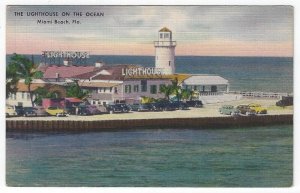 Miami Beach, FL, Vintage Postcard View of The Lighthouse On The Ocean Restaurant 