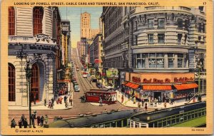 Vtg San Francisco CA Up Powell Street Cable Cars Turntable 1930s Linen Postcard