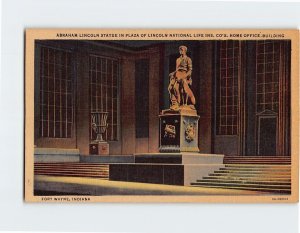 Postcard Abraham Lincoln Statue In Plaza, Fort Wayne, Indiana