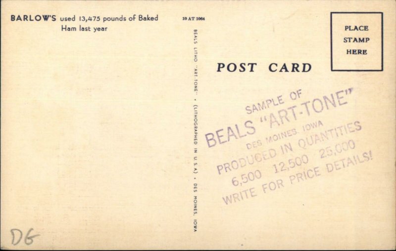 Marshalltown IA Barlow's Caf‚ NICE LINEN INTERIOR Postcard