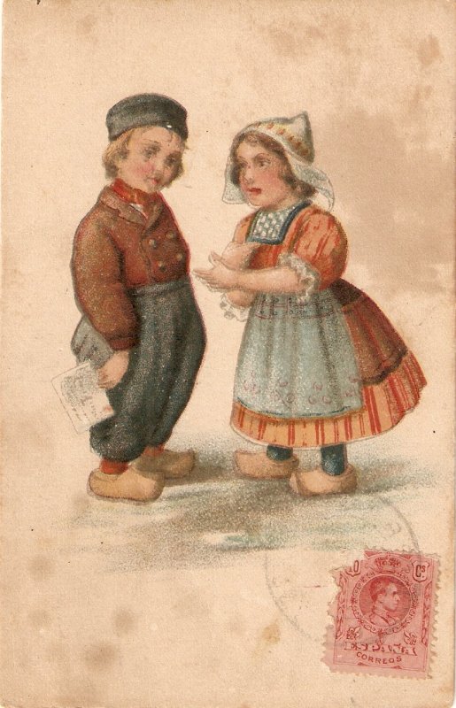 Duth couple  Old vintage antique Postcard