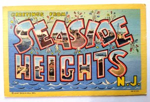 Greetings From Seaside Heights New Jersey Large Letter Postcard Linen Curt Teich