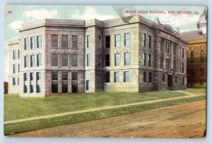 Des Moines Iowa IA Postcard West High School Building Exterior c1910's Antique