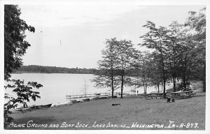 Picnic Grounds, Boat Dock Lake Darling, real photo Washington, Iowa