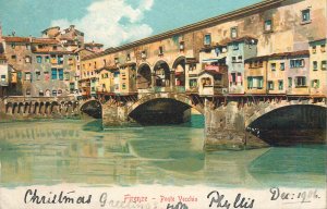 Italy Florence old bridge chromo postcard 1900s