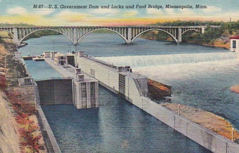 Minnesota Minneapolis U S Government Dam and Locks & Ford Bridge Curteich