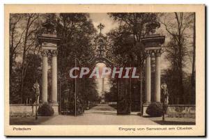 Old Postcard Potsdam Sanssouci am Eingang von obelisk