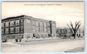 FREDONIA, Kansas KS ~ HIGH SCHOOL & Auditorium c1940s Wilson County Postcard