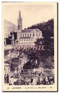 Old Postcard Lourdes Grotto and Basilica