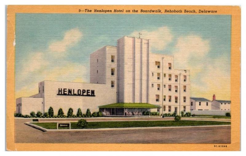 Mid-1900s Henlopen Hotel on the Boardwalk, Rehoboth Beach, DE Postcard