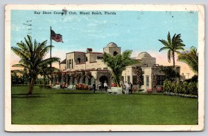 Miami Beach Florida~Bay Shore Country Club~US Flag~People Near Bench~1927 PC